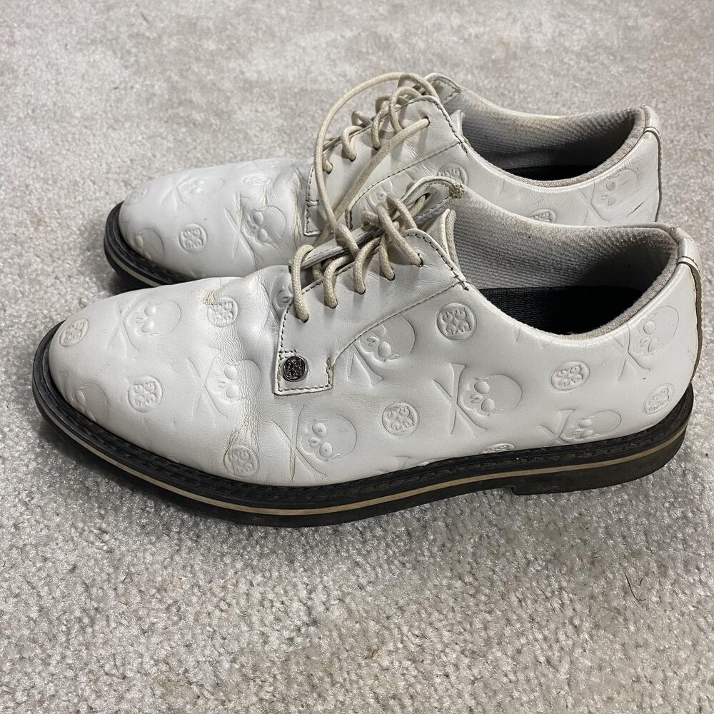 G/FORE Golf Shoes Sneakers Mens Size 7.5 White Skull Leather Spiked GMC0EF22